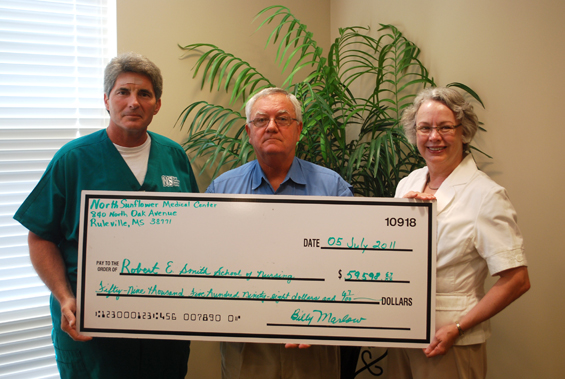 (left-right) Sam Miller, RN, Chief Operating Officer North Sunflower Medical Center; Billy Marlow, Chief Executive Officer North Sunflower Medical Center; Dr. Lizabeth Carlson, RNC, Dean of the Delta State Robert E. Smith School of Nursing.